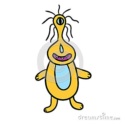 Cartoon doodle linear alien animal isolated on white background. Vector Illustration