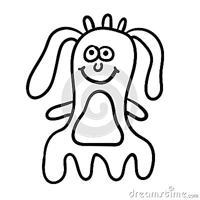 Cartoon doodle linear alien animal isolated on white background. Vector Illustration