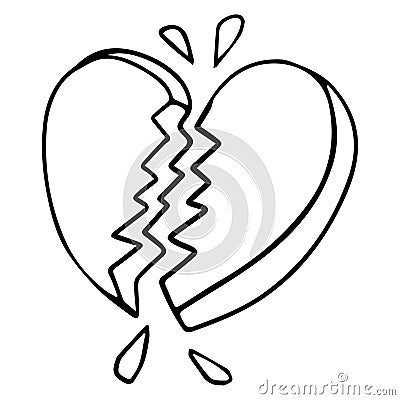 Cartoon doodle linear broken heart Vector Illustration