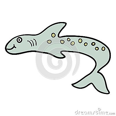 Cartoon doodle linear shark isolated on white background. Vector Illustration