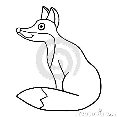 Cartoon doodle linear sitting fox isolated on white background. Vector Illustration