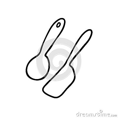 Cartoon doodle spatula and table spoon Vector Illustration