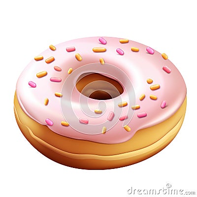 Cartoon Doughnut Illustration Isolated on Transparent Background with Clipping Path Cutout Concept for Sugary Dessert Delights, Stock Photo