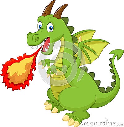 Cartoon dragon with fire Vector Illustration