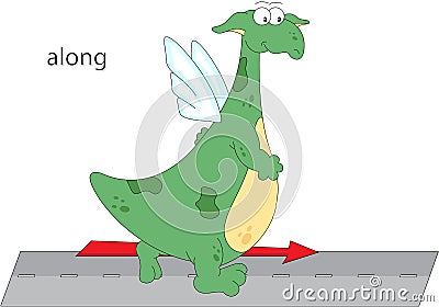 Cartoon dragon goes along the road. English grammar in pictures Vector Illustration