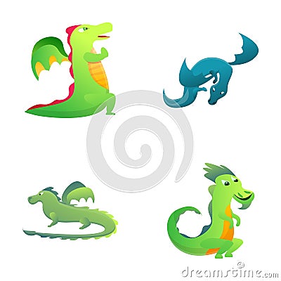 Cartoon dragon icons set cartoon vector. Colorful little dragon Vector Illustration