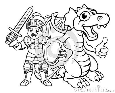 Cartoon Dragon and Knight Vector Illustration