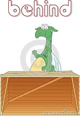 Cartoon dragon stands behind the box. English grammar in picture Vector Illustration