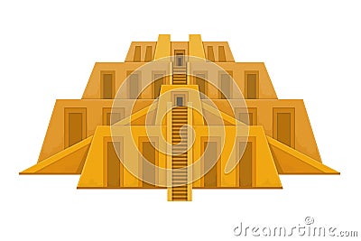 Cartoon drawing: ancient Zikkurat. Architecture of Babylon, Assyria, Mesopotamia. Vector Illustration