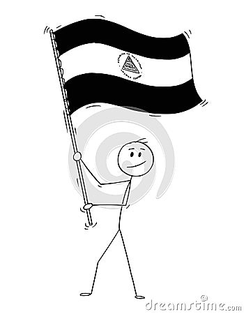 Cartoon of Man Waving the Flag of Republic of Nicaragua Vector Illustration