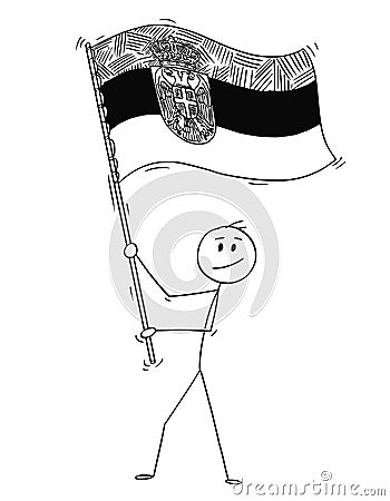 Cartoon of Man Waving the Flag of Republic of Serbia Vector Illustration