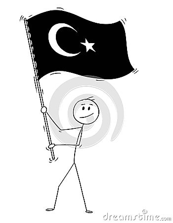 Cartoon of Man Waving the Flag of Republic of Turkey Vector Illustration