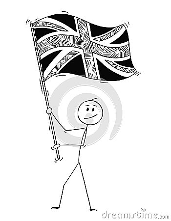 Cartoon of Man Waving the Flag of United Kingdom of Britain Vector Illustration