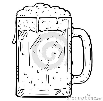 Cartoon Drawing of Glass Beer Mug or Pint Vector Illustration