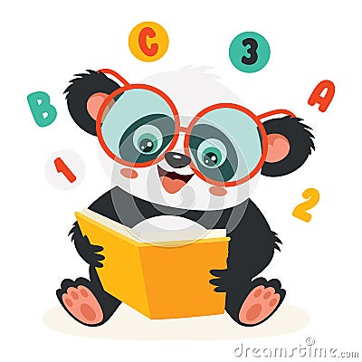 Cartoon Drawing Of Panda Reading Book Stock Photo