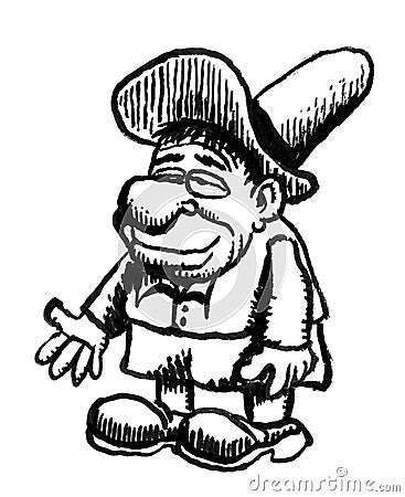 Cartoon drawing of a stupid with large hat Stock Photo