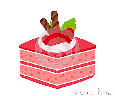 Valentine Cake with Heart Topping Cute Cartoon Vector Illustration Vector Illustration