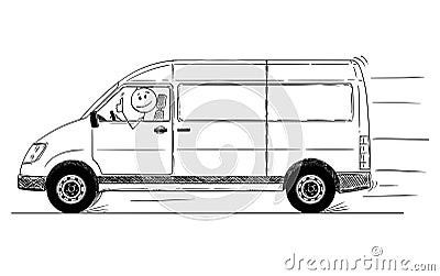 Cartoon of Driver of Generic Delivery Van Showing Thumbs Up Vector Illustration