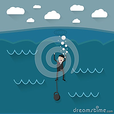 Cartoon drowning businessman Vector Illustration