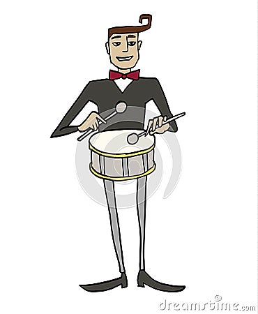 Cartoon drummer. Musician playing a drum. Vector Illustration