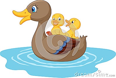 Cartoon ducks on the pond Vector Illustration