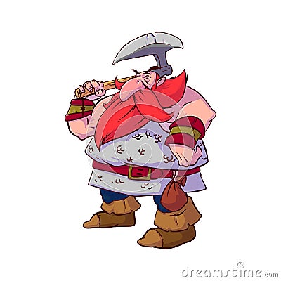 Cartoon dwarf warrior with red hair Vector Illustration