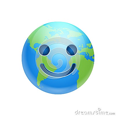 Cartoon Earth Face Happy Smile Icon Funny Planet Emotion Vector Illustration