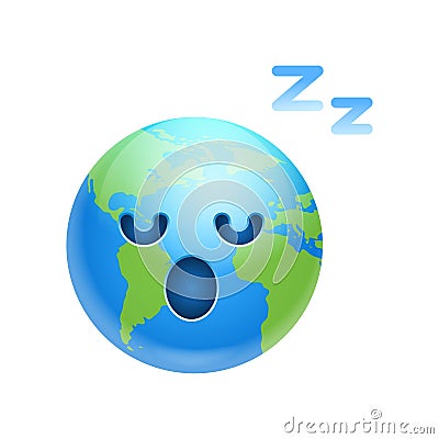 Cartoon Earth Face Tired Sleeping Icon Funny Planet Emotion Vector Illustration