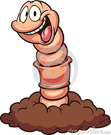 Cartoon earth worm coming out of the ground Vector Illustration