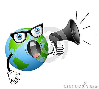 Cartoon Earth Yelling Into Megaphone Cartoon Illustration