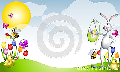 Cartoon Easter Animals Spring Scene Cartoon Illustration