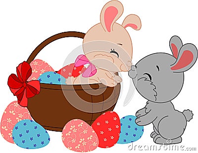 Cartoon Easter bunnies. Vector Illustration