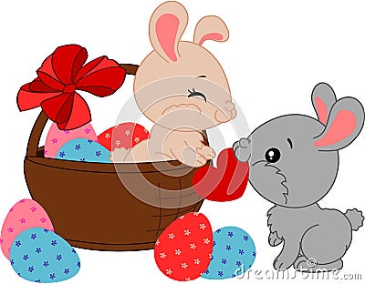 Cartoon Easter bunnies. Vector Illustration