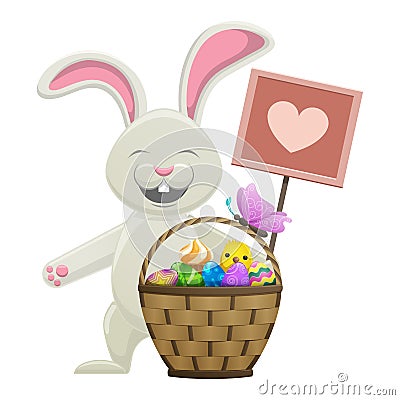 Cartoon Easter Bunny with Basket Illustration Vector Illustration