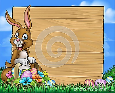 Cartoon Easter Bunny Eggs Background Sign Vector Illustration