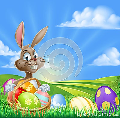 Cartoon Easter Bunny Scene Vector Illustration