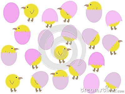 Cartoon easter chicks and eggs Cartoon Illustration