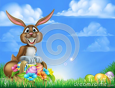 Cartoon Easter Egg Hunt Bunny Vector Illustration