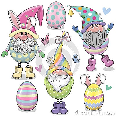 Cartoon Easter Gnomes isolated on a white background Vector Illustration