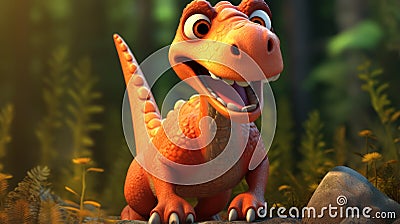 Cartoon Edmontosaurus: A Grinning Dinosaur In Disney Pixar Style Stock Photo