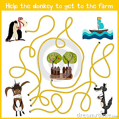 Cartoon of Education will continue the logical way home of colourful animals. Help the donkey to get home in the barnyard. Matchin Cartoon Illustration