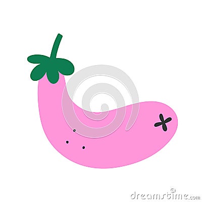 Cartoon eggplant doodle icon, aubergine vector illustration, cute aunny cartoon icon, agriculture and farming symbol. Vector Illustration