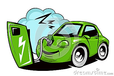 Cartoon electric car battery charging Vector Illustration