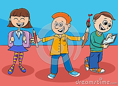 Cartoon elementary age or teen pupils characters Vector Illustration