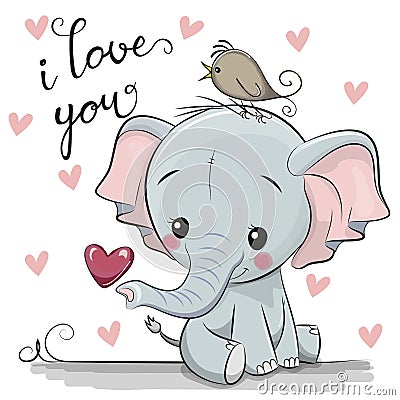 Cartoon Elephant with Heart on white background Vector Illustration