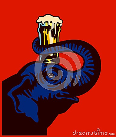 Cartoon elephant holding beer glass on head with trunk vector illustration Vector Illustration