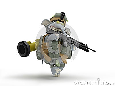 Cartoon elephant infantryman walks 3D Illustration Stock Photo