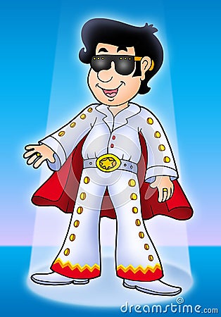 Cartoon Elvis impersonator on stage Cartoon Illustration