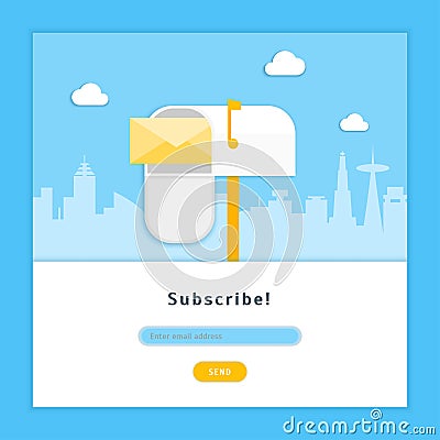 Cartoon Email Subscribe Card Background. Vector Vector Illustration