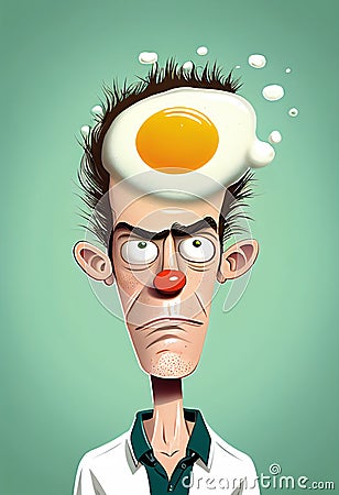 Cartoon of an embarrassed humiliated man showing the meaning of the phrase 'with egg on your face Cartoon Illustration